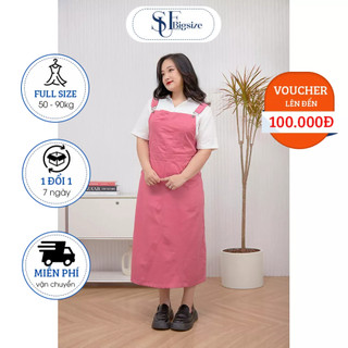 Váy/Đầm yếm bigsize dáng dài chất liệu kaki hồng khuy kim loại ( 55kg đến 95kg ) - SUE Bigsize