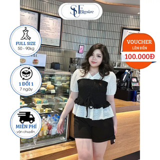 Áo croptop bigsize phối yếm ngực rút dây chất liệu thun xốp tay bồng, đi chơi, dự tiệc - SUE Bigsize