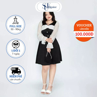 Đầm Bigsize Thiết Kế Tay Dài Phối Nơ Sang Chảnh 2 màu đen trắng, đi chơi, dự tiệc - SUE Bigsize