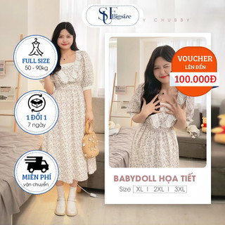 Đầm Bigsize Babydoll Tay Ngắn Cổ Vuông In Họa Tiết Dưới 85Kg - SUE Bigsize