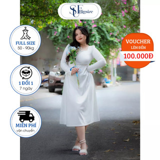 Đầm Bigsize Dự Tiệc Dáng Dài Cổ Vuông Chiết Eo Màu Trắng - Sue Bigsize