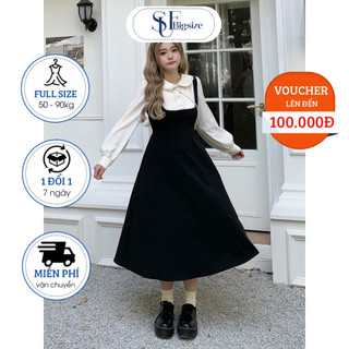 Đầm Bigsize Phối Sơ Mi Trắng Dài Tay Cổ Bèo Bigsize Dưới 85Kg - SUE Bigsize