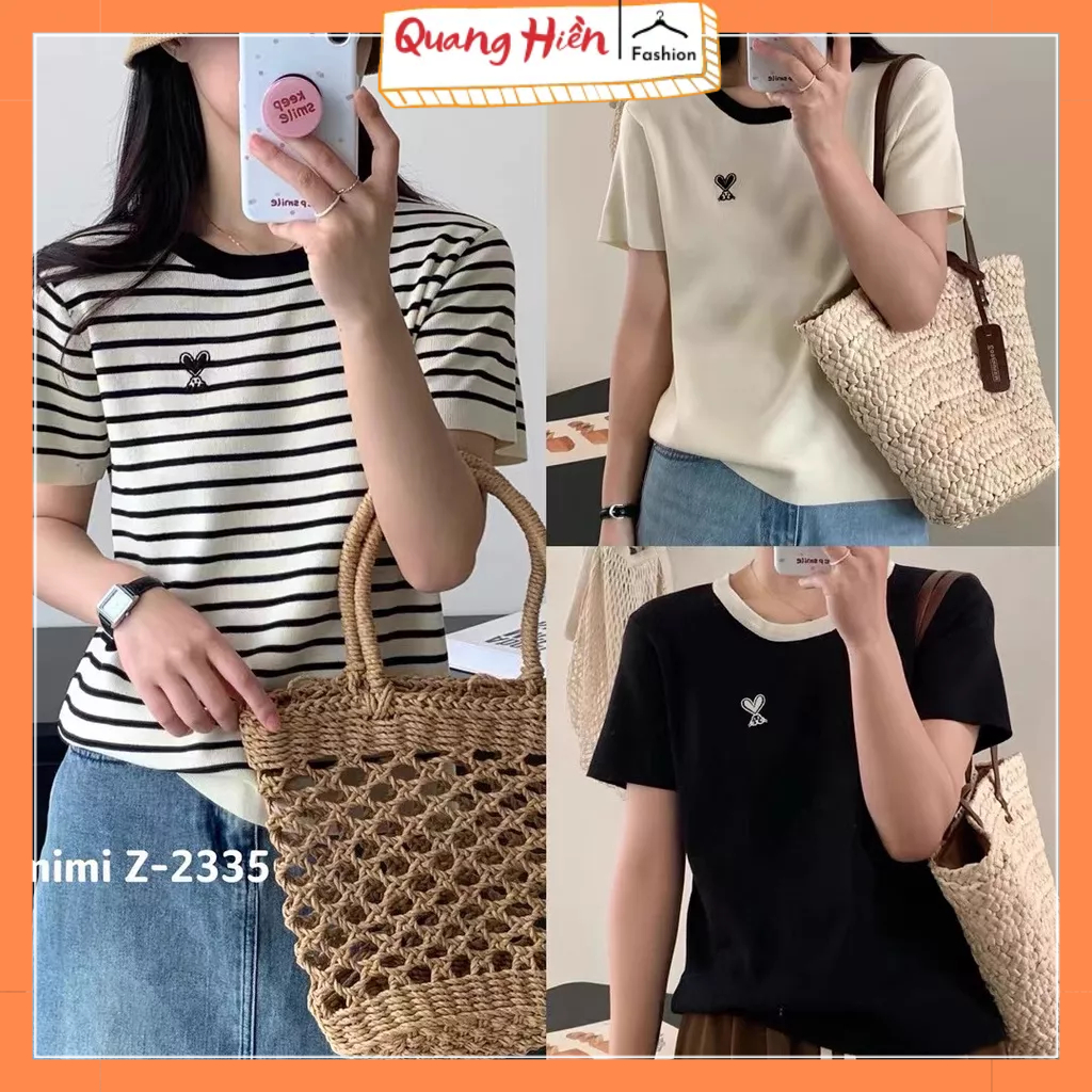 Áo len nữ cổ tròn viền màu trẻ trung MS1140