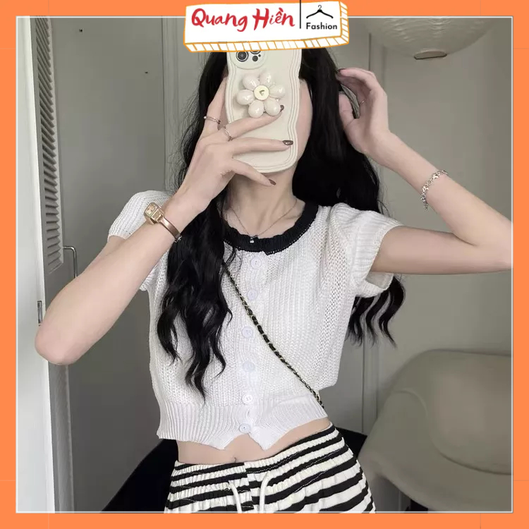 Áo len nữ dệt kim phối cổ màu croptop MS1130