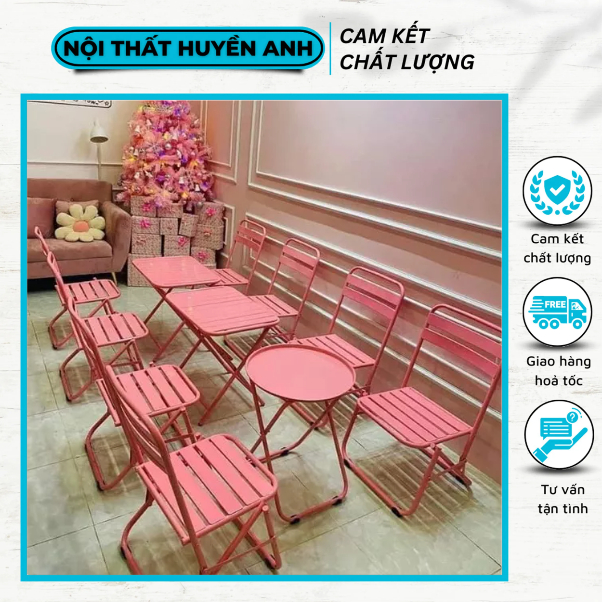 Bộ Bàn Ghế Trà Chanh Vuông Khung Sắt Xếp Gọn, Bộ Bàn Ghế Sắt Cho Quán Nước Gấp Gọn Nhiều Màu
