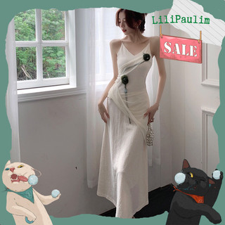 Váy maxi trắng 2 dây bông hoa xẻ tà dáng dài đầm dự tiệc nữ sang chảnh tôn dáng thời trang nữ(Lili-1)