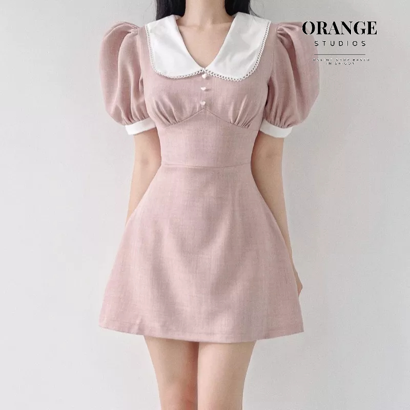 HÌNH THẬT - Sẵn Hỏa Tốc - Charming Dress - Đầm Thiết Kế Cổ Viền Ren Dáng Xoè ORANGE STUDIOS
