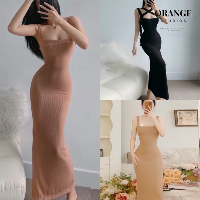 Sẵn Hỏa Tốc - Amie Dress - Đầm Ôm Form Dài Có Dây Orange Studios