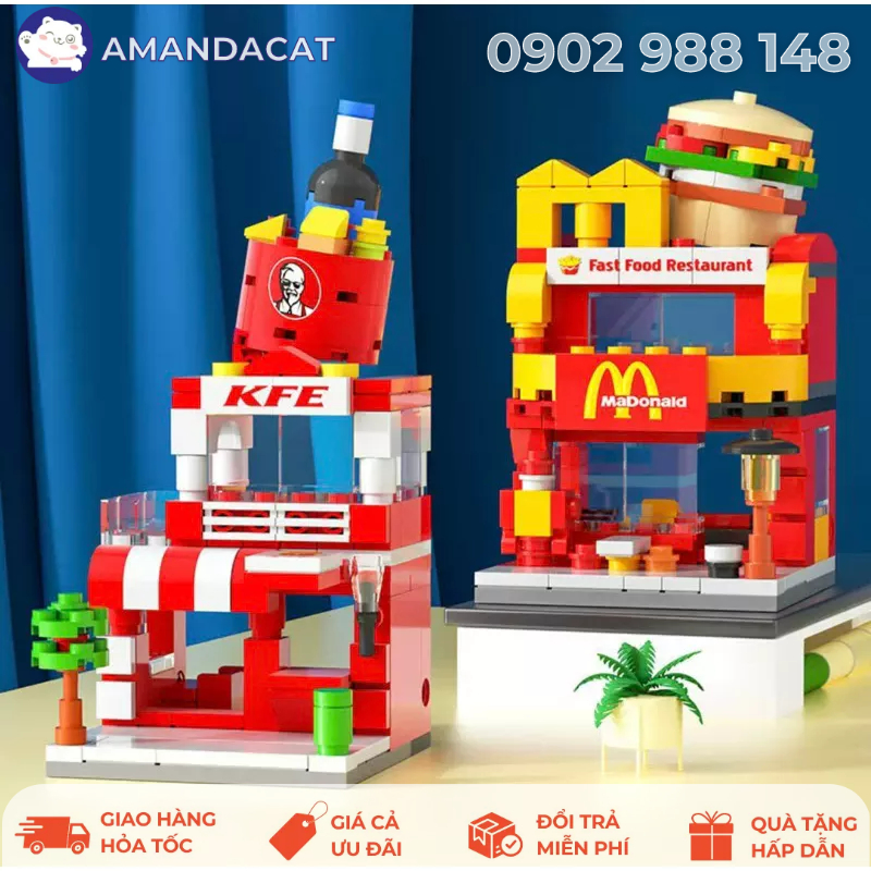 [Hoả tốc 2H] Bộ Lego lắp ráp quang cảnh đường phố, Lego View Street, Tiệm Cafe, Tiệm Bánh, Thức Ăn Nhanh, Xe Xiên Que