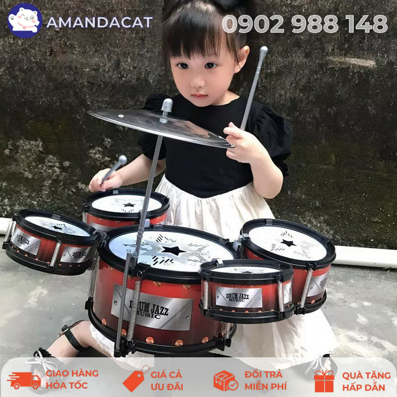 Bộ đồ chơi nhạc cụ Đánh Trống Size Đại 5 Trống kèm Ghế - Đồ chơi âm nhạc Trống Jazz
