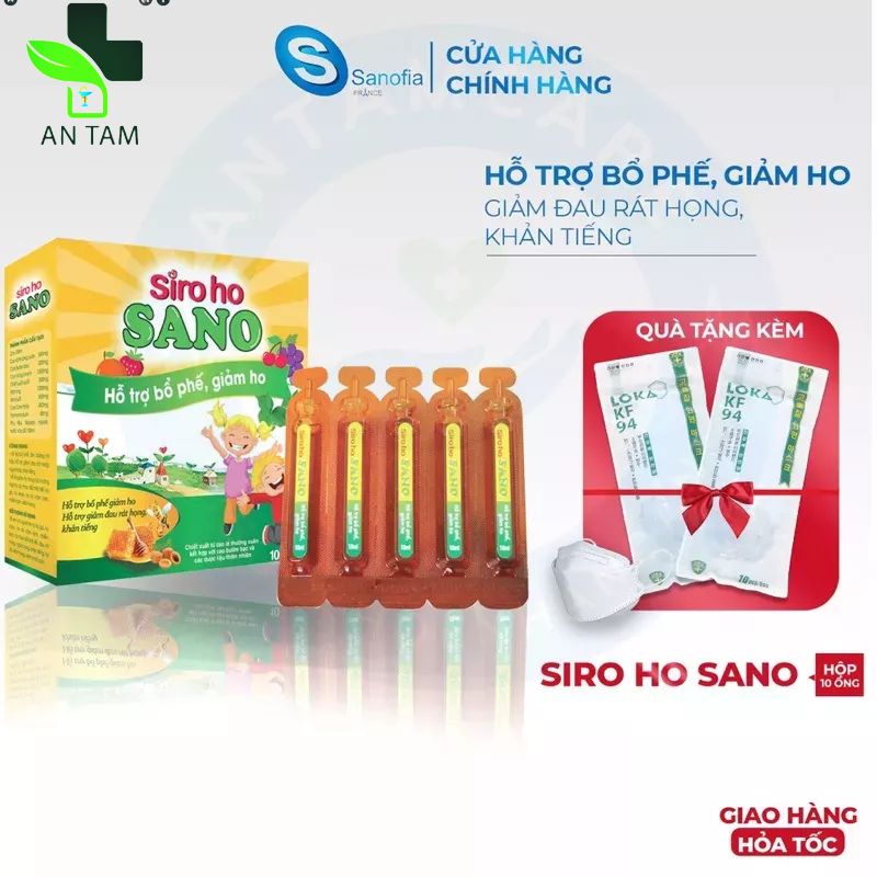 Siro ho bổ phế Sano 20 ống - Giảm ho, ngứa rát cổ họng, khàn tiếng, bổ phổi từ thảo dược giảm rát họng