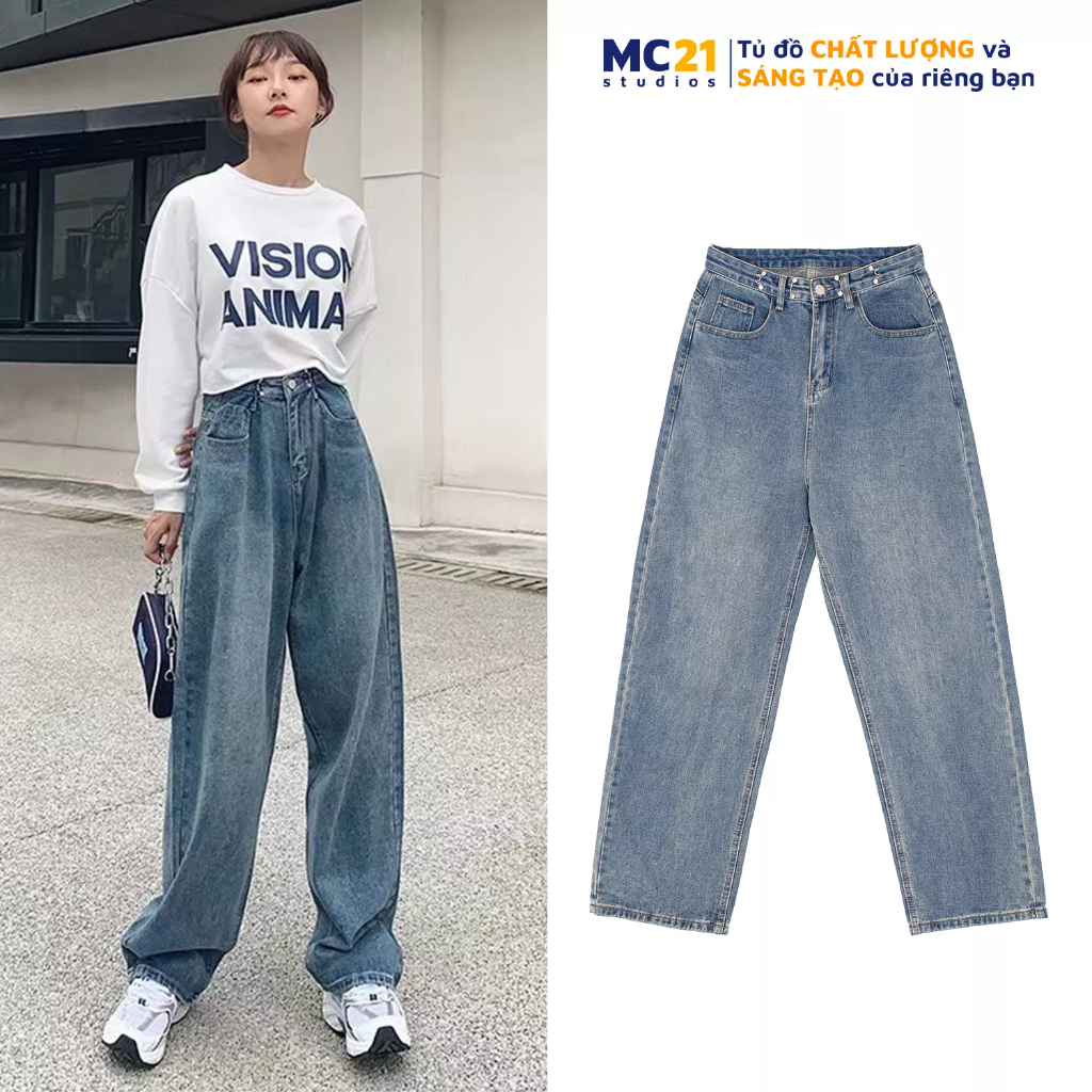 Quần jeans ống rộng MINION CLOTHING cài eo lưng cạp cao bigsize Unisex nam nữ Ulzzang chất jean bò cao cấp dày dặn Q5586