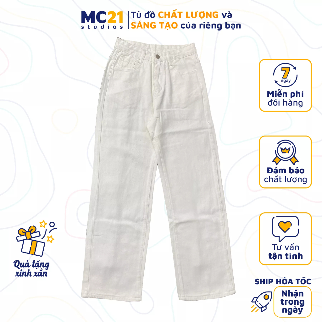 Quần jeans ống suông rộng MINIONCLOTHING lưng cạp cao nữ pants Ulzzang Hàn Quốc Streetwear chất jean xịn Q3402