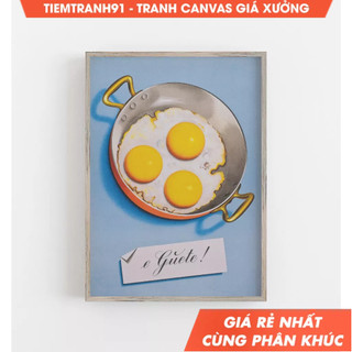 Tranh treo tường, Fried Eggs in Pan, Vintage Wall Art, Breakfast Eggs, Eggs Print, Retro Wall Decor, tặng kèm đinh treo