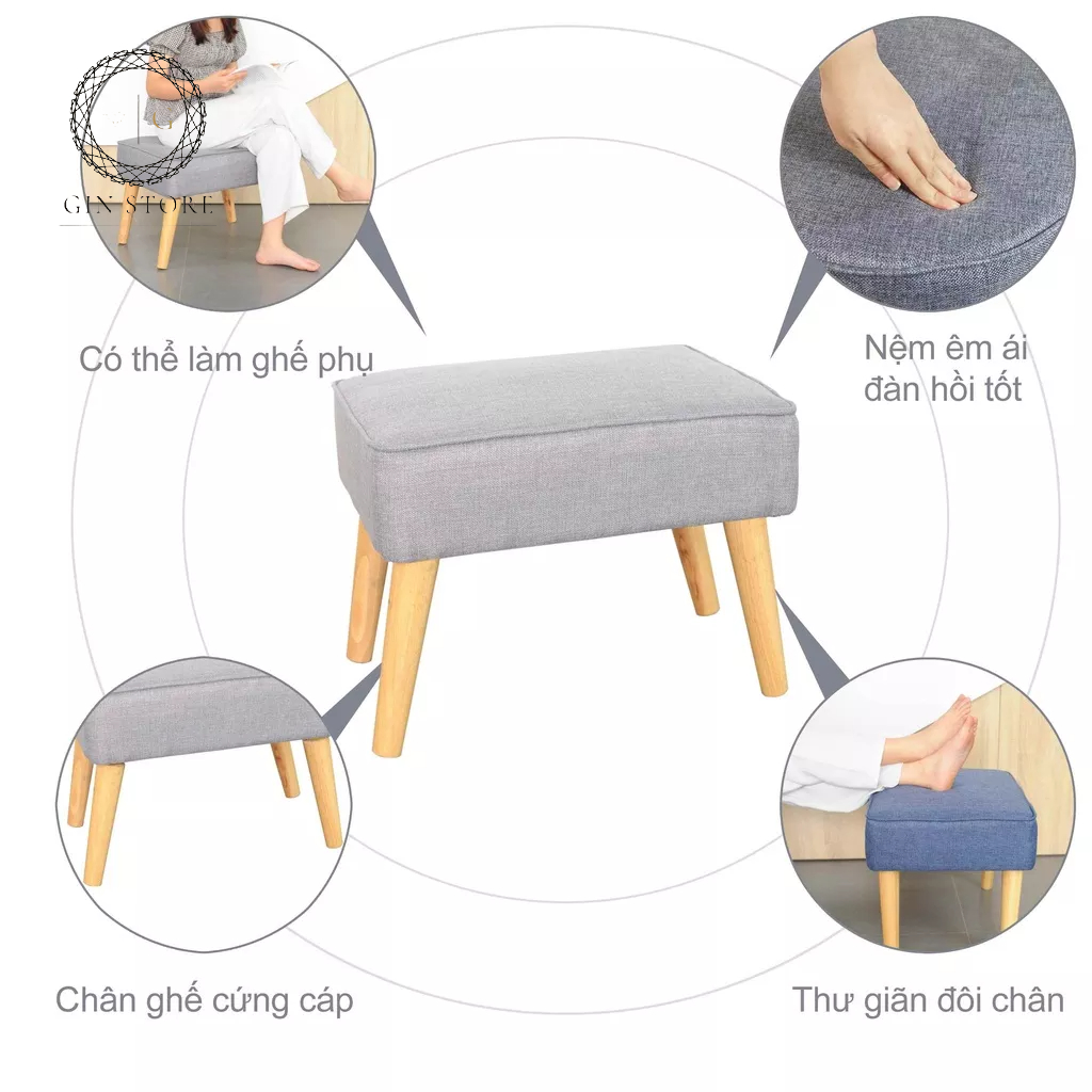 Ghế Đôn Cao Cấp Nệm Vải Lò Xo Chân gỗ Chắc Chắn Tháo Lắp Dễ Di Chuyển Hàng Xuất khẩu ,Hộp Đựng Đồ Đa Năng Gin Store