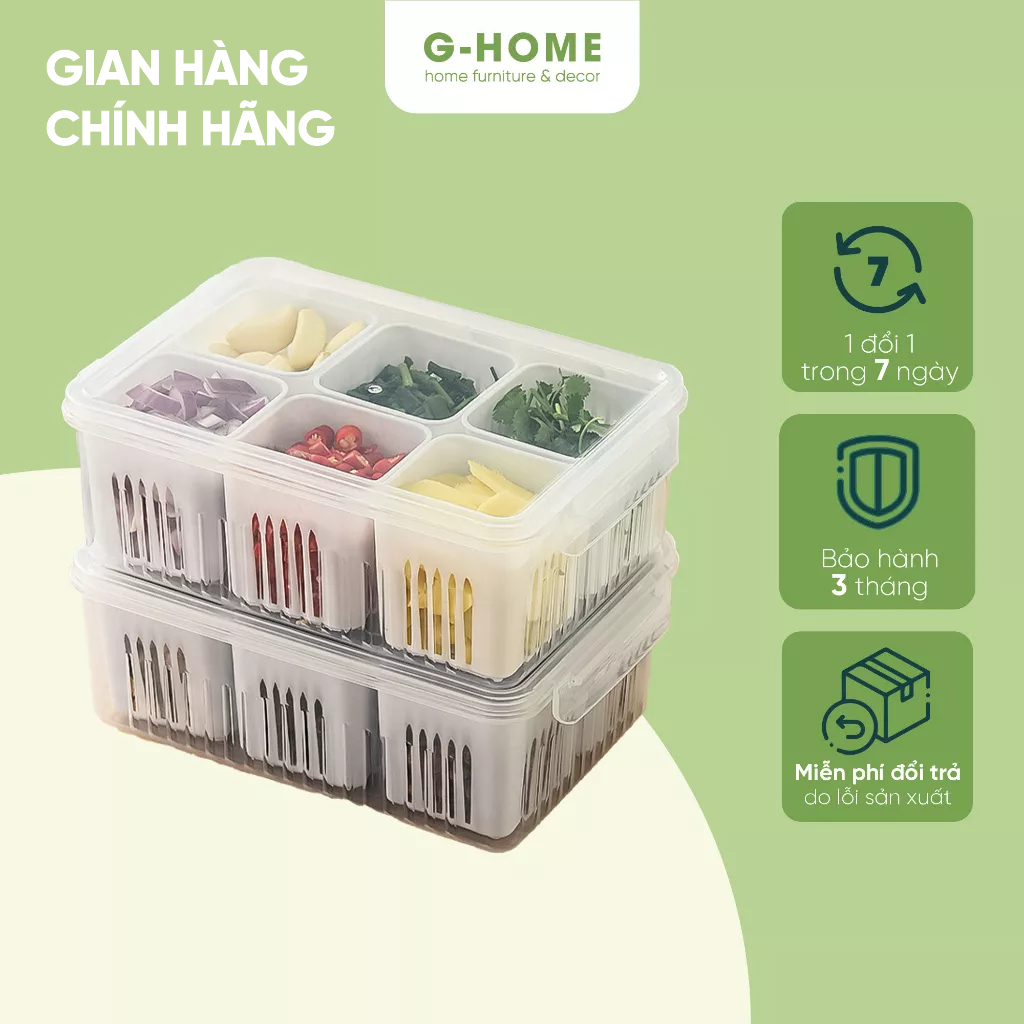 Set 6 hộp nhựa chia ngăn tiện ích bảo quản thông minh gia vị tươi trong tủ lạnh Ghome