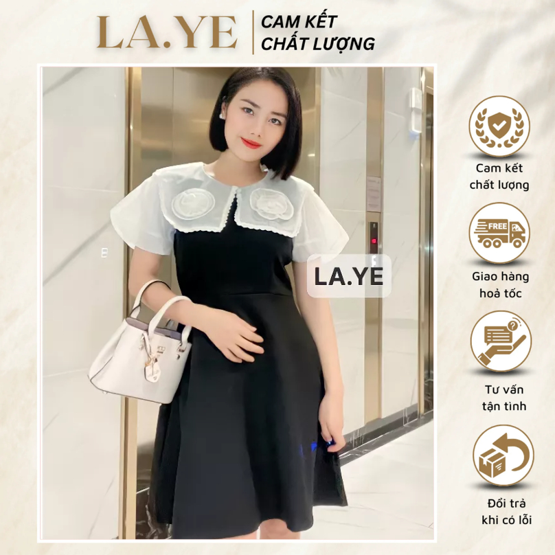 Váy Thiết Kế Cổ Phối Ren Đính Hoa Tay Bồng - Đầm Nữ Thời Trang Phong Cách Nữ Tính Thanh Lịch
