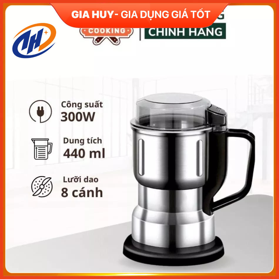 Máy xay hạt khô, xay bột, gia vị cà phê đa năng,công suất 300w,6 lưỡi dao cực bén, chất liệu cối inox - Gia Dụng Giá Tốt