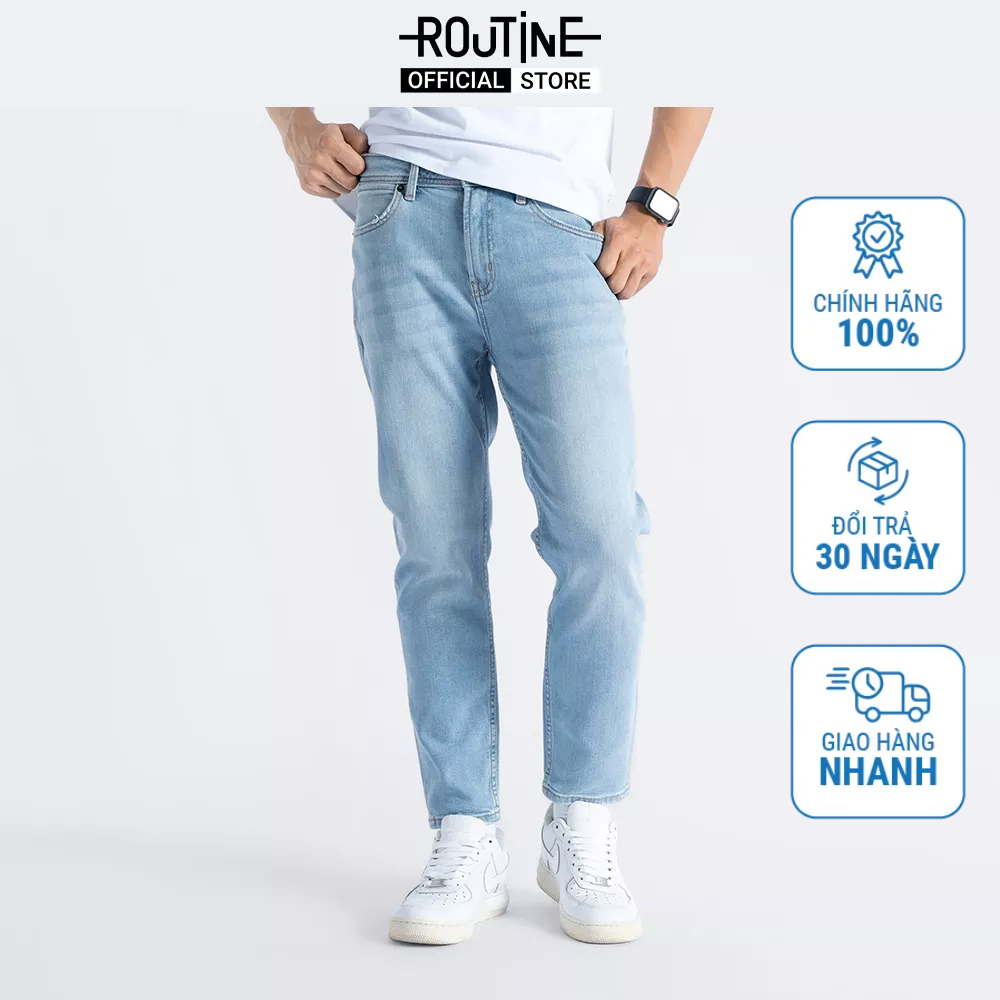 Quần Jean Nam Ống Ôm Trơn Form Slim Crop - Routine 10F22DPA041