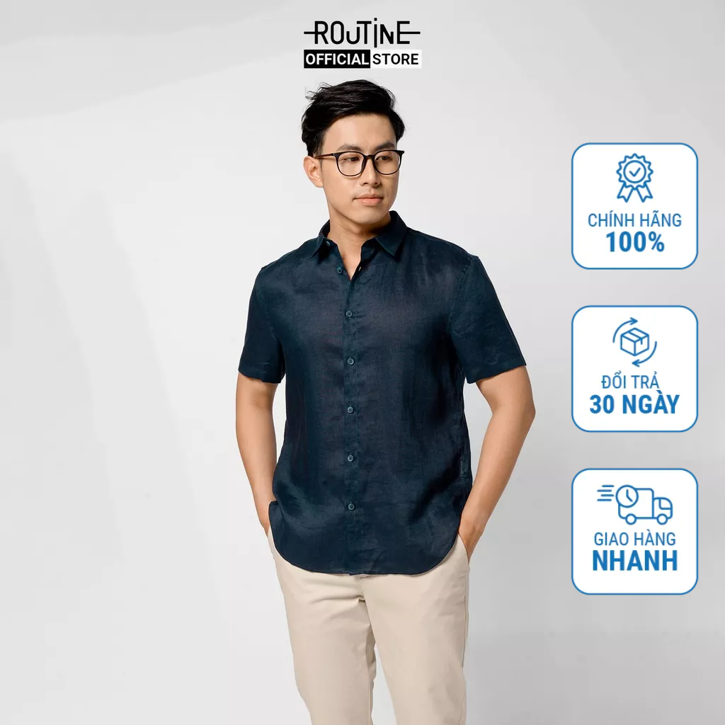 Áo Sơ Mi Tay Ngắn Nam Linen Trơn Form Regular - Routine 10S21SHS024