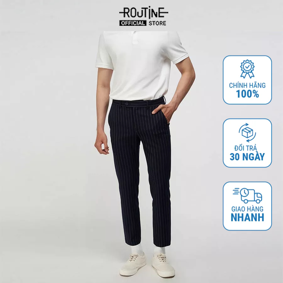 Quần Tây Nam Polyester Kẻ Sọc Form Slim Crop - Routine 10F21PFO005