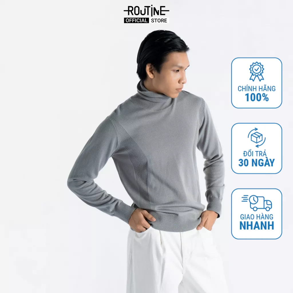 Áo Len Cổ Cao Nam Tay Dài Dệt Kim Trơn Form Fitted - Routine 10F22KNI001