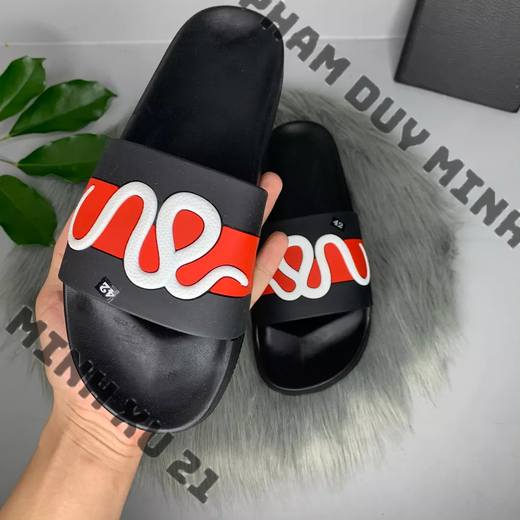 Dép nam quai ngang hình rắn Đỏ - Đen đế cao 3cm hot 2023
