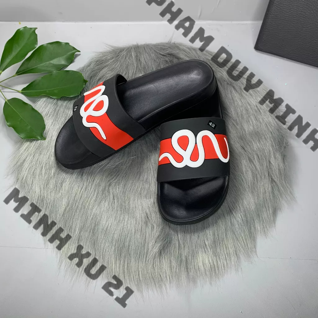 Dép nam quai ngang hình rắn Đỏ - Đen đế cao 3cm hot 2023
