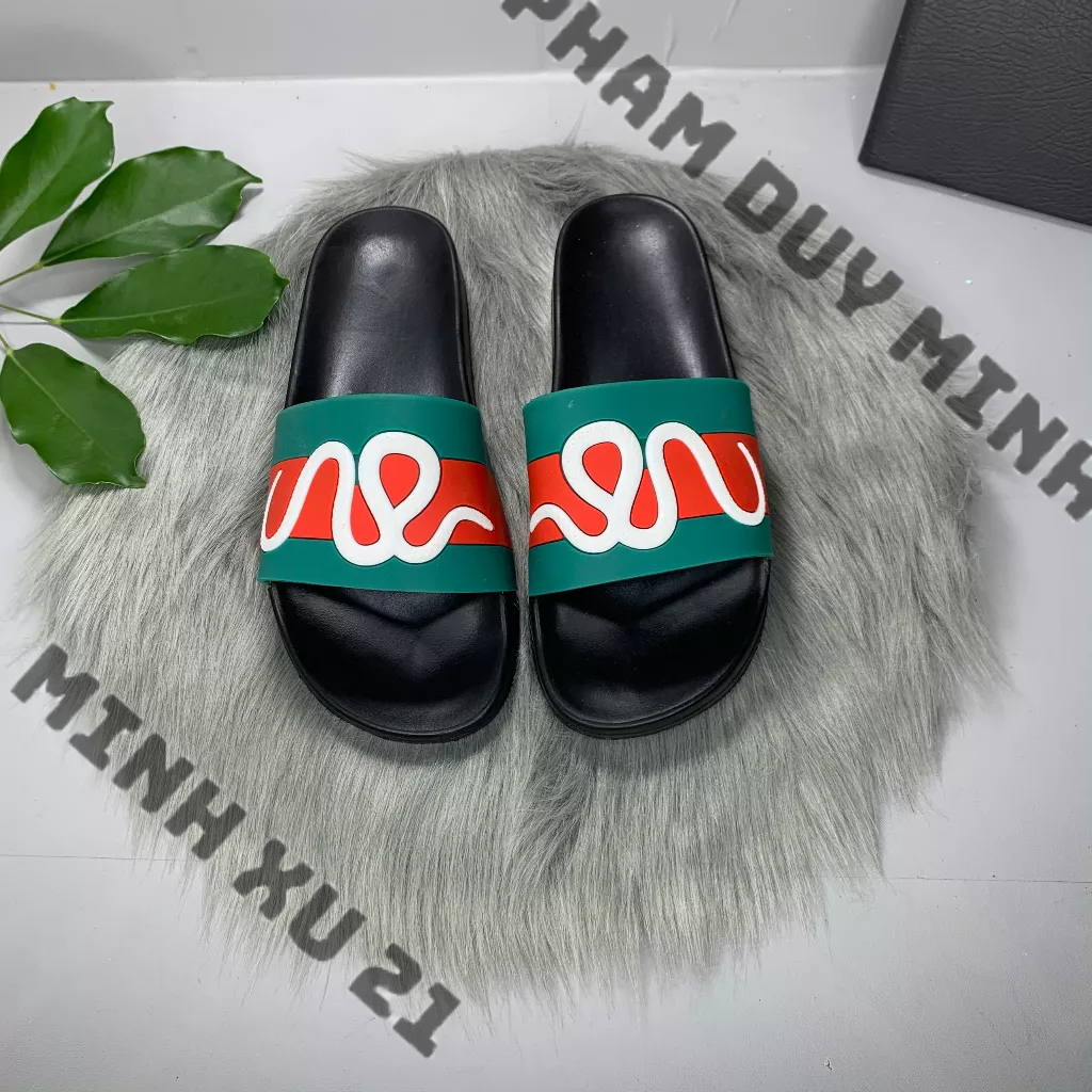 Dép nam quai ngang hình rắn Đỏ - Đen đế cao 3cm hot 2023