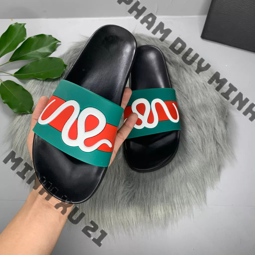 Dép nam quai ngang hình rắn Đỏ - Đen đế cao 3cm hot 2023