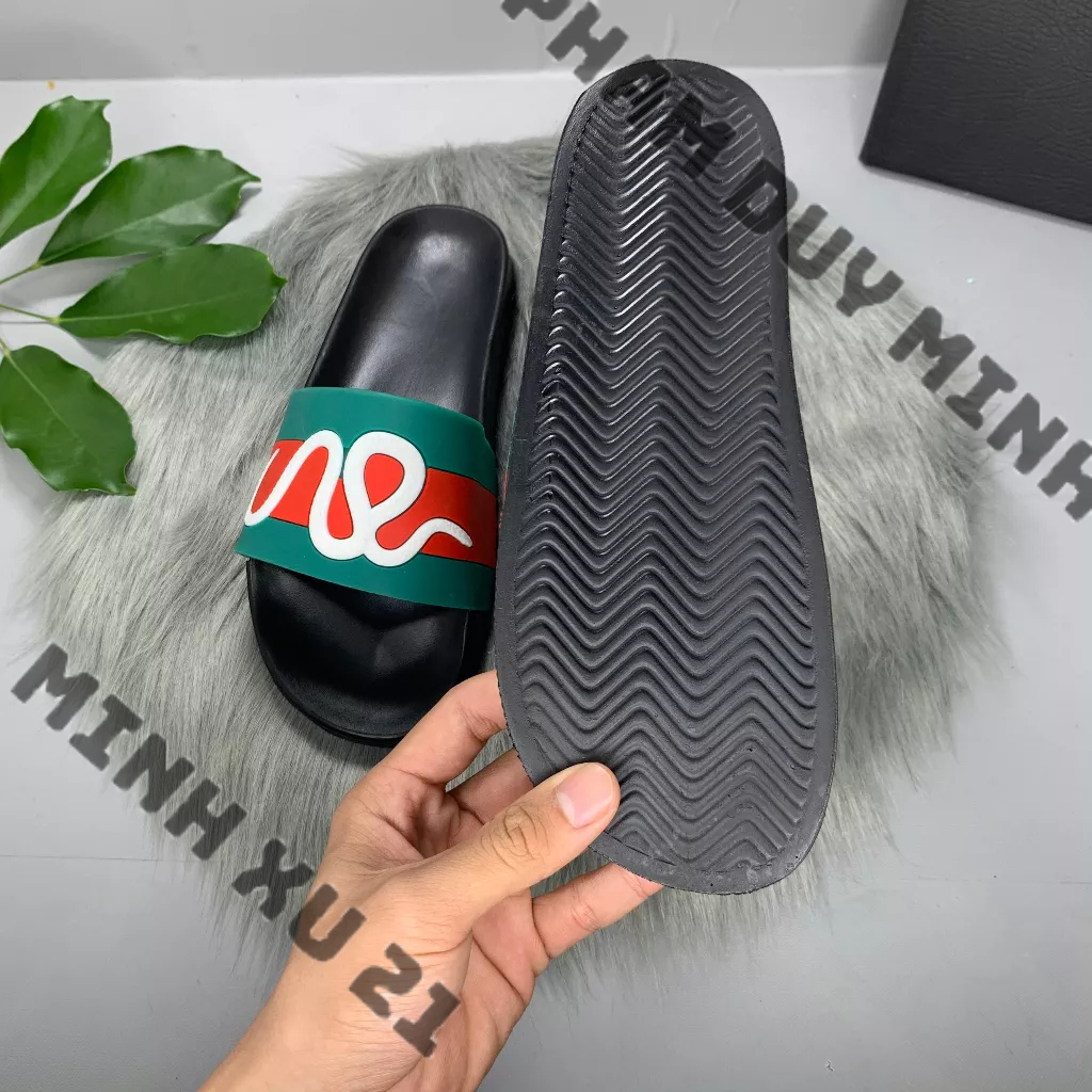 Dép nam quai ngang hình rắn Đỏ - Đen đế cao 3cm hot 2023