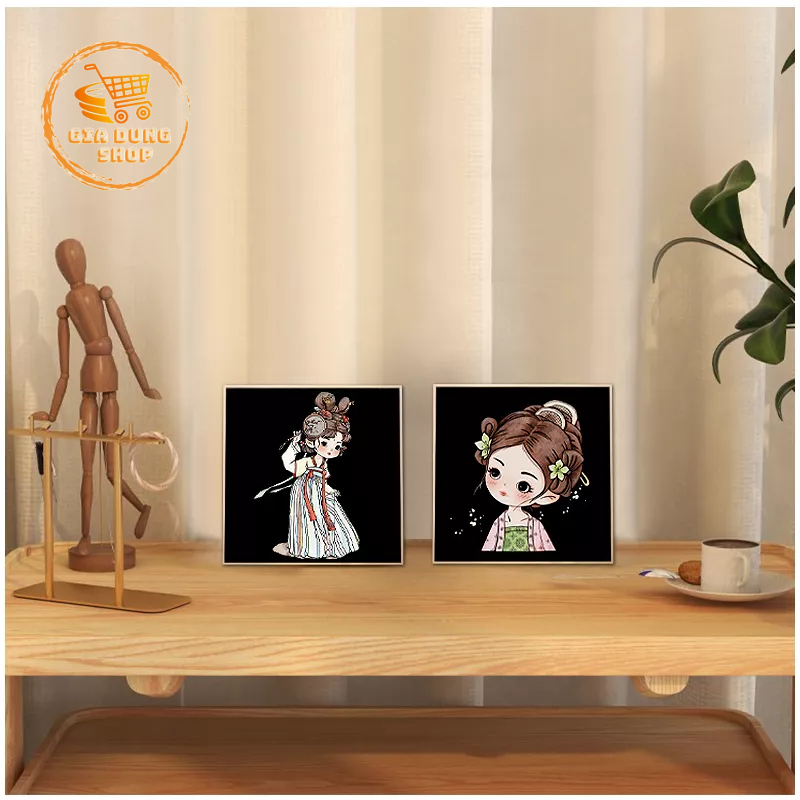 (Tặng Kèm Bút Cạo) Bộ 3 Tranh Cạo Than Tre, Tranh Cạo Chibi Cổ Trang Tự Hoàn Thành Về Các Cô Gái Kích thước 15cm x 15cm