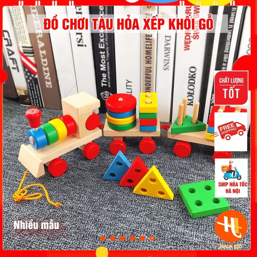 Đồ chơi gỗ Tàu hỏa xếp khối, thả hình thông minh, phát triển tư duy cho bé