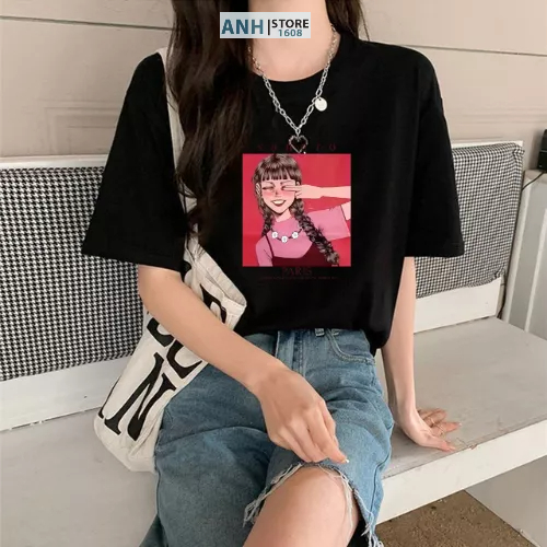 Áo thun nữ cotton in hình họa tiết mùa hè thời trang ANHSTORE , áo thun in hình phom suông rộng phong cách Hàn Quốc