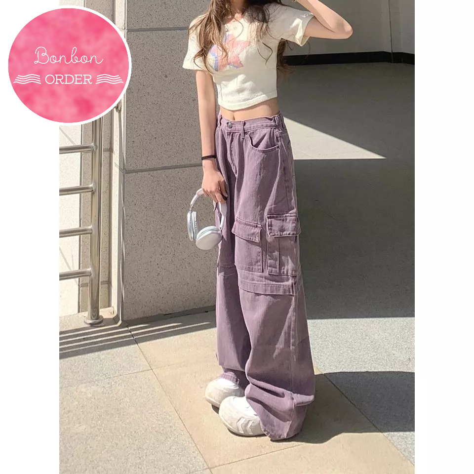 [Sẵn Size S+M+L+XL] QUẦN JEAN ỐNG RỘNG TÚI HỘP MÀU TÍM - [Bonbon Order Ulzzang]