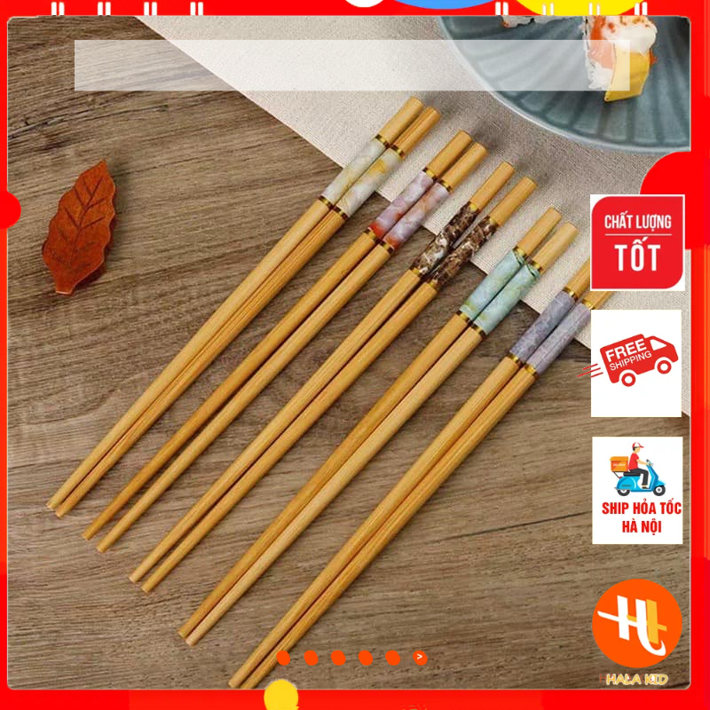 Set 10 đôi ĐŨA TRE VÂN HOA CAO CẤP BAMBO trơn bóng