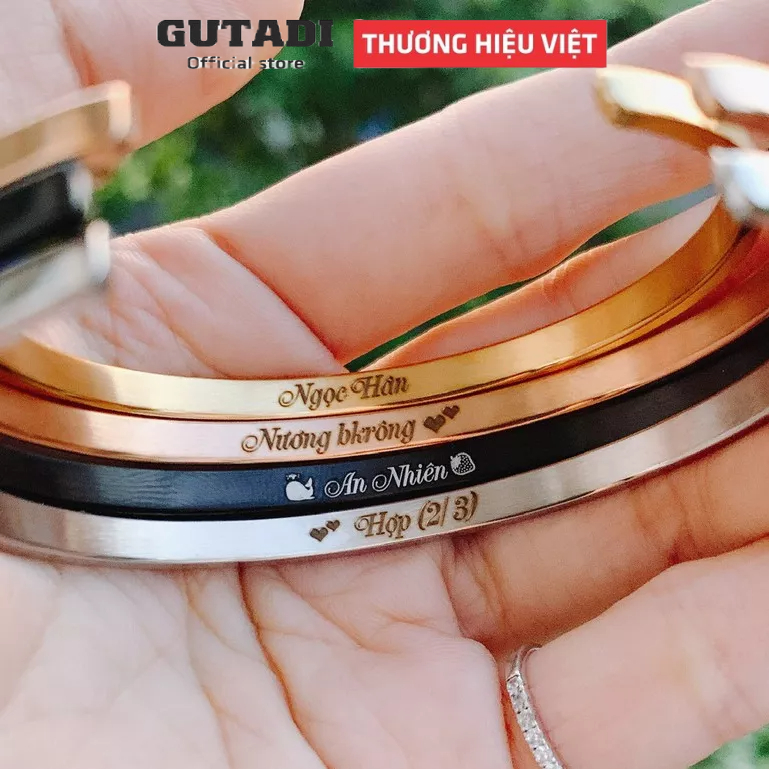 Khắc tên Vòng tay titan DVV nam nữ lắc tayCuff bằng thép titan không gỉ thiết kế đơn giản thanh lịch