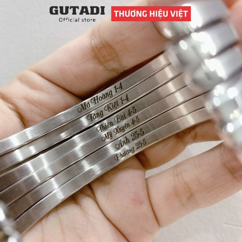 Khắc tên Vòng tay titan DVV nam nữ lắc tayCuff bằng thép titan không gỉ thiết kế đơn giản thanh lịch