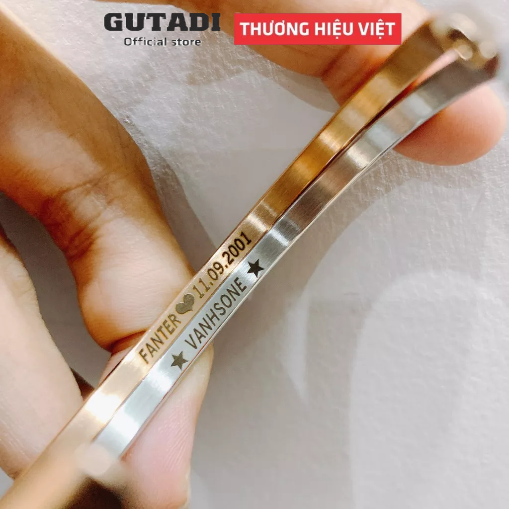 Khắc tên Vòng tay titan DVV nam nữ lắc tayCuff bằng thép titan không gỉ thiết kế đơn giản thanh lịch