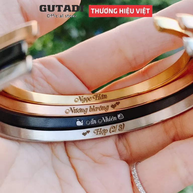 Khắc tên Vòng tay titan CK cặp đôi nam nữ lắc tay Vòng Cuff bằng thép titan không gỉ thiết kế đơn giản thanh lịch