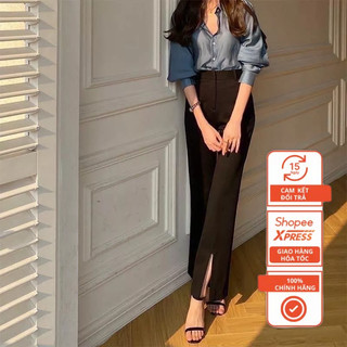 Quần tây ống loe xẻ trước cạp cao tôn dáng