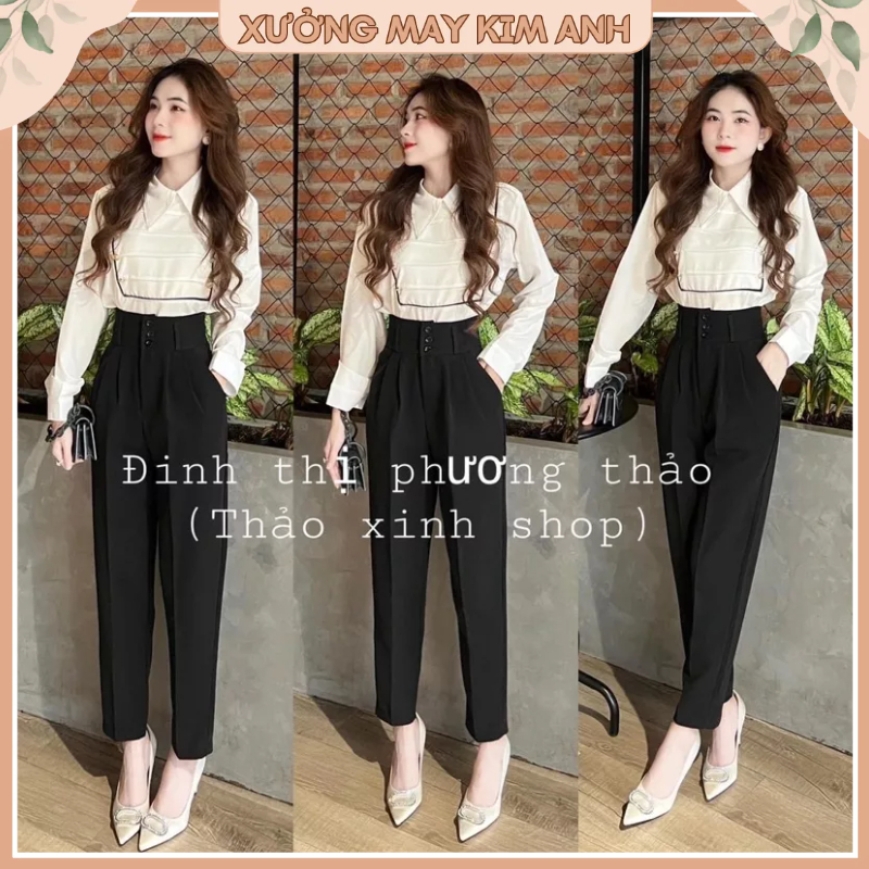 Quần Tây Nữ Lưng Cao 3 Cúc Cài Mặc Đi Học Làm Công Sở