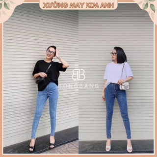 Quần jeans bò cạp cao dáng ôm co dãn nhiều màu sắc