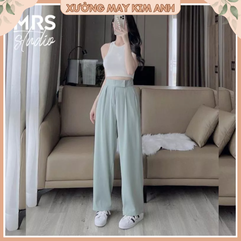 Quần Tây Nữ Ống Rộng Cạp Dán Phong Cách Hàn Quốc Ống 106cm Đi Học, Công Sở, Có Bigsize