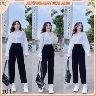 Quần baggy cúc lệch cạp cao siêu hot