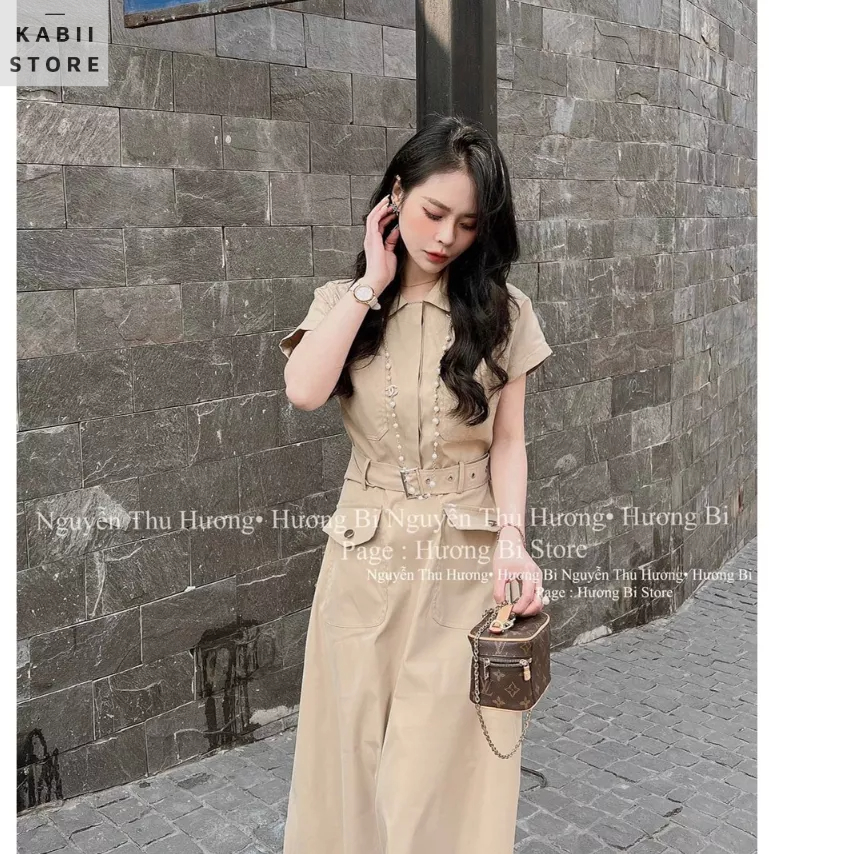Váy túi hộp dáng dài đai eo KABII, thiết kế dáng váy xoè nhẹ, chất hai da xịn xò