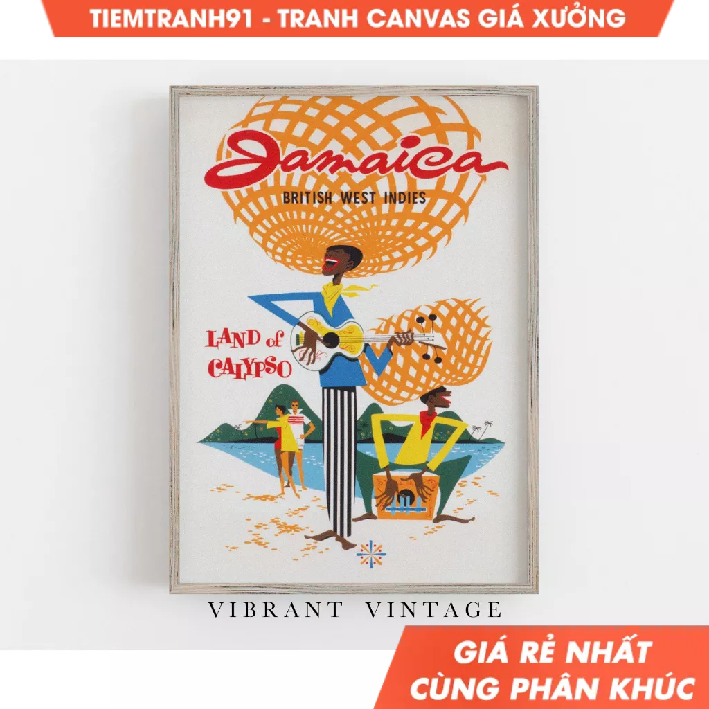 Tranh treo tường, Jamaica Wall Art, Jamaica Travel Poster, Music Print, Vintage Art, tặng kèm đinh t