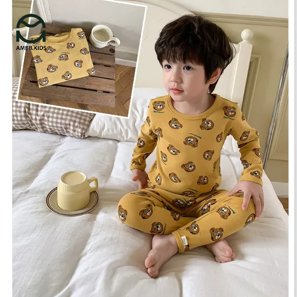 Bộ thu đông dài tay AMBB KIDS cho bé gái/ bé trai chất cotton co giãn 4 chiều, mềm mịn - Bộ ngủ thu đông cho bé