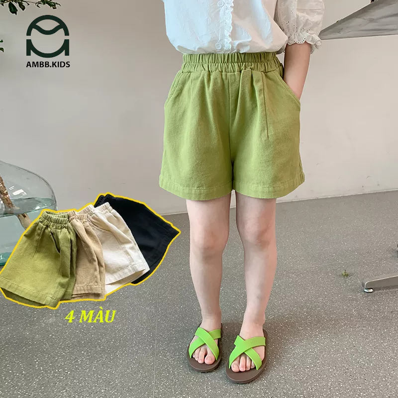Quần short kaki cho bé gái/bé trai hãng AMBBKIDS phong cách Hàn Quốc - Quần áo mùa hè của cho bé từ 2-8 tuổi