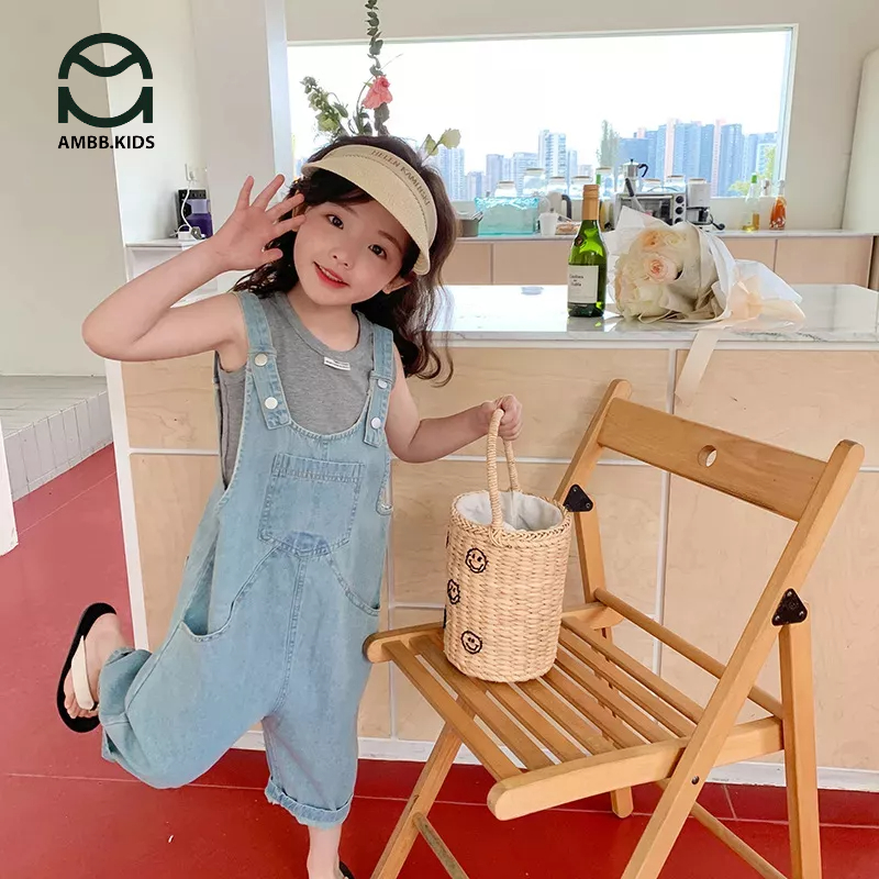 Quần yếm bò cho bé gái hãng AMBB KIDS phong cách Hàn Quốc, dáng dài rộng rãi thoải mái, đường may tỉ mỉ